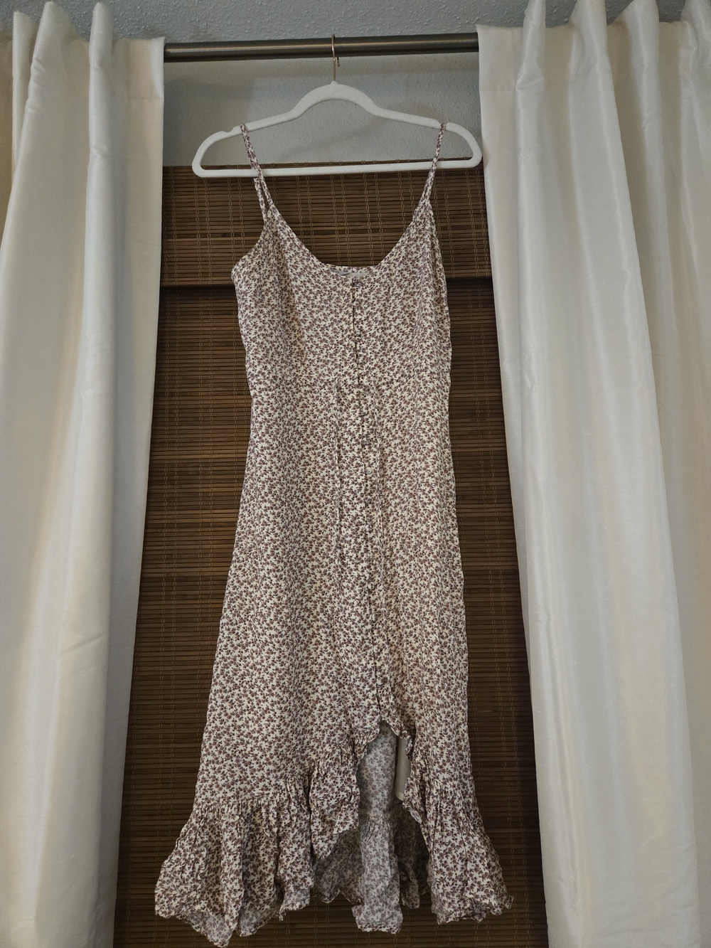 Rails Beige Floral Midi Dress with Ruffle Hem